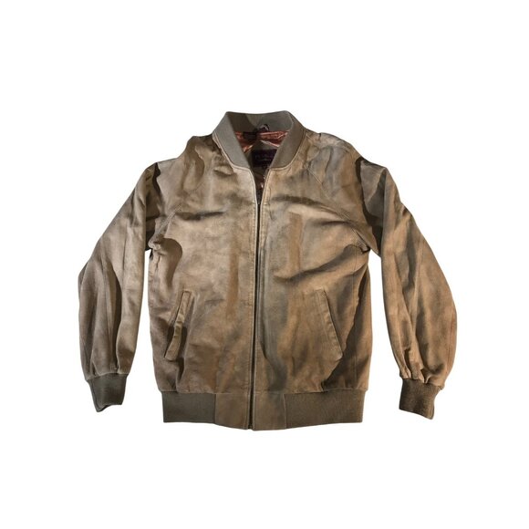 Jos. A Bank Men's Vintage Beige Suede Full Zip Bomber Jacket